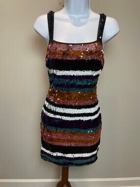 Shop 17 Sequin Stripe Mini Dress S Colorful Stretch NWT